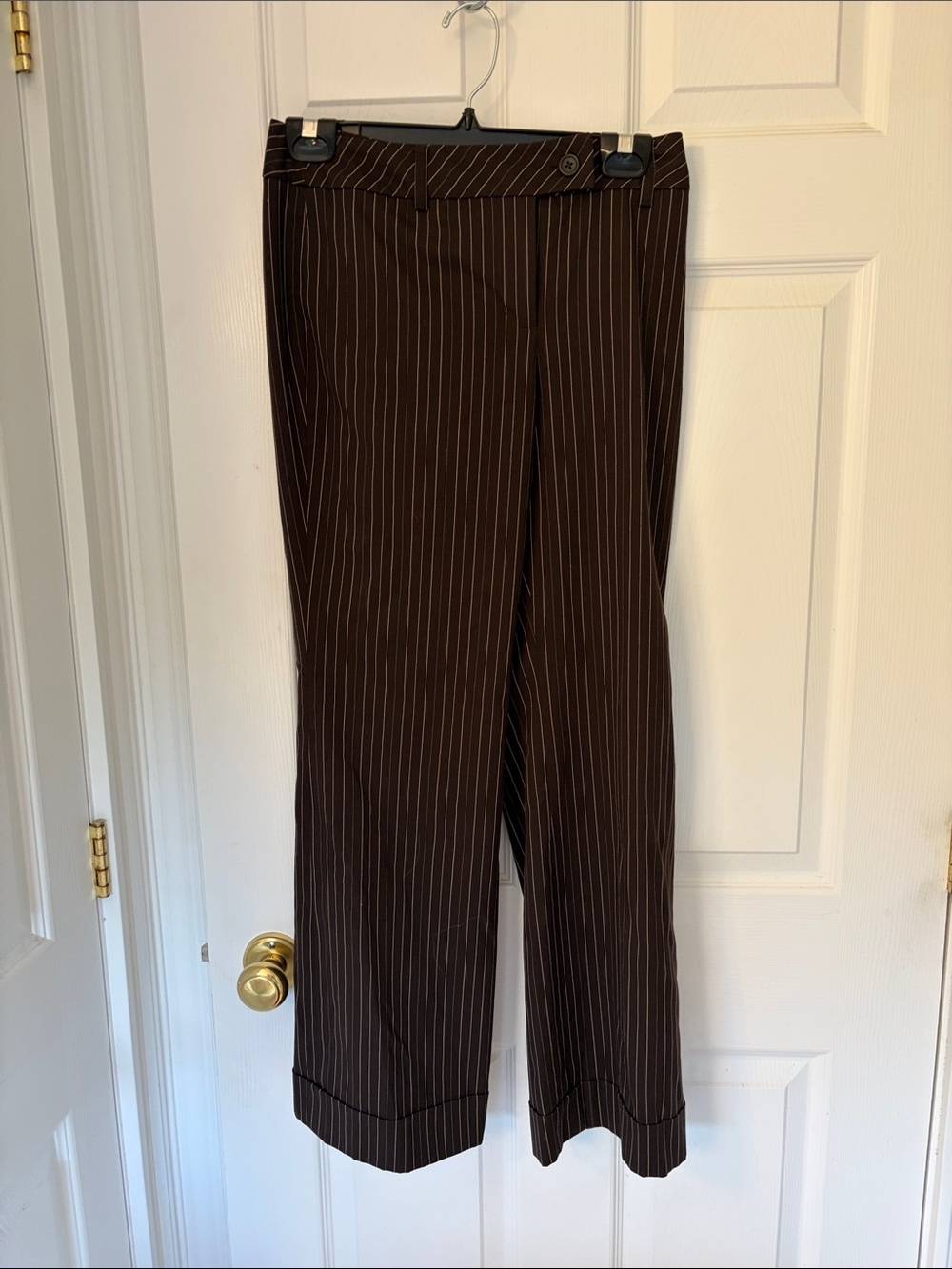 Ann Taylor Brown Pinstripe Wide-Leg Trousers